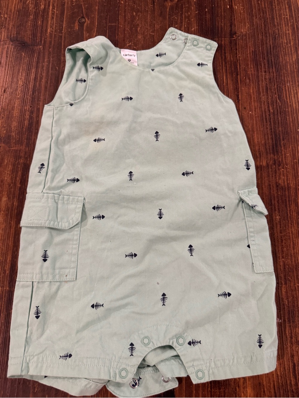 Carter's Mint Green Romper with Navy Fishbone Motif